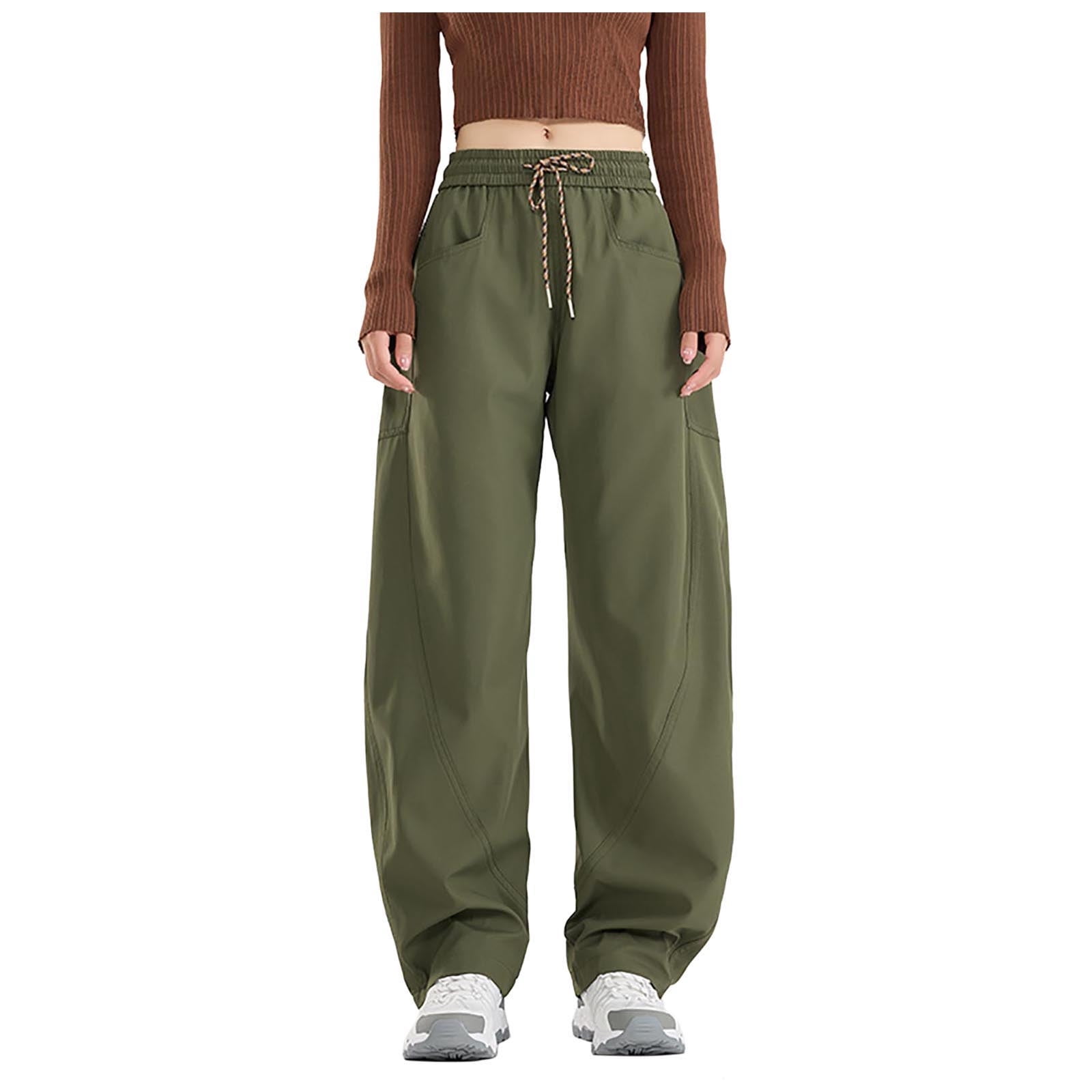 High-Waisted Wide-Leg Army Green Women's Pants