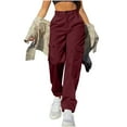 thumbnail image 1 of cfhntfmh Women's Cargo Pants Baggy Hiking Trousers Straight Wide Leg Casual Pants with Side Pockets Fashion Streetwear（Wine,X-Large), 1 of 6