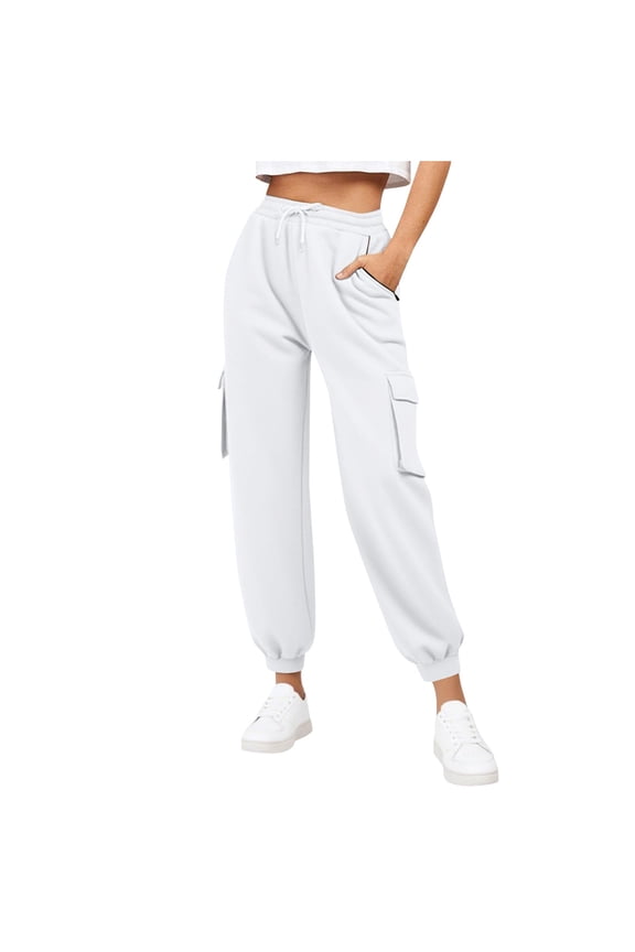 Women's Cargo Sweatpants Plus Size Fleece Athletic Joggers with Pockets Cinch Bottom Elastic Drawstring Pants