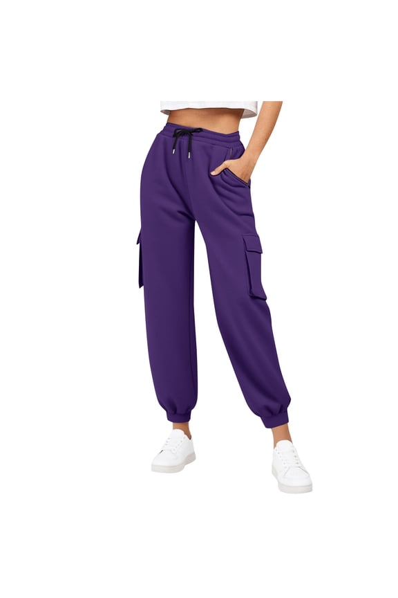 Women's Cargo Sweatpants Plus Size Fleece Athletic Joggers with Pockets Cinch Bottom Elastic Drawstring Pants