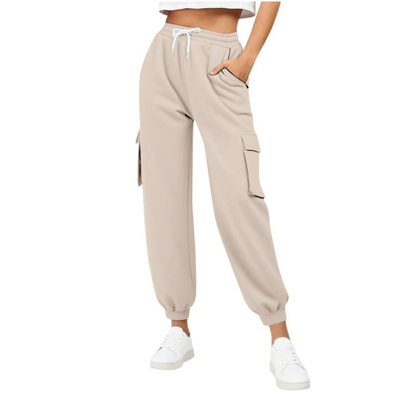 cfhntfmh Women's Cargo Sweatpants Plus Size Fleece Athletic Joggers with Pockets Cinch Bottom Elastic Drawstring Pants