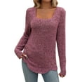 thumbnail image 1 of cfhntfmh Women's Casual Square Neck Sweaters Fall Lightweight Long Sleeve Tunic Tops Solid Color Ribbed Knit Sweaters（Purple,X-Large), 1 of 4