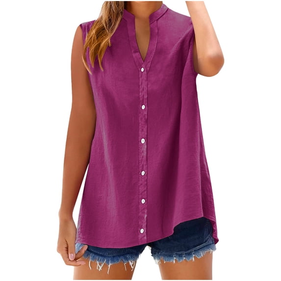 cfhntfmh Women's Cotton Linen Button down Tank Tops Lightweight Breathable Summer Sleeveless Blouses Plus Size Fashion Clothes