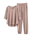 thumbnail image 1 of cfhntfmh Women's Cotton Modal Pajama Sets Long-Sleeve Top and Full-Length Bottom Pajama Set 2 Piece Matching Outfits（Khaki,Large), 1 of 6