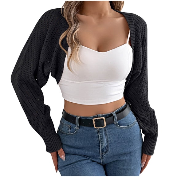 cfhntfmh Women's Crochet Cardigan Sweater Long Sleeve Open Front Lightweight Boho Cover up Summer Knit Cardigans(Black,Large)