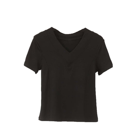 cfhntfmh Women's Cropped T-Shirts Short Sleeve V Neck Loose Fit Summer Tee Shirts Casual Plain Tops Trendy Clothes