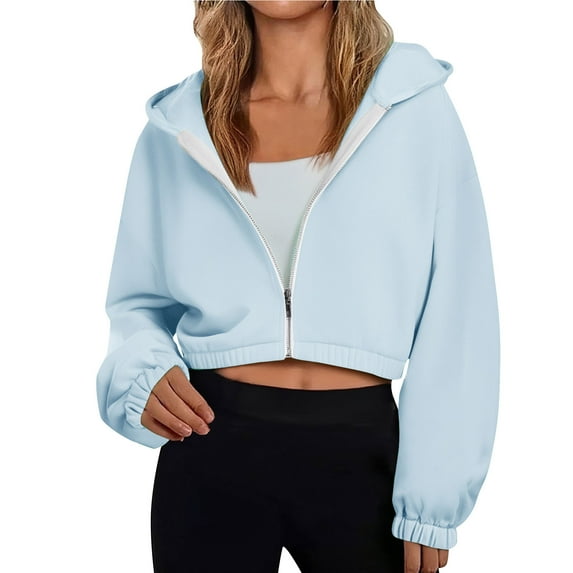 cfhntfmh Women's Cropped Zip up Hoodies Long Sleeve Hooded Workout Jackets Zip Crop Sweatshirts Tops Fall Trendy Outfits