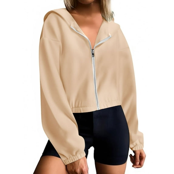 cfhntfmh Women's Cropped Zip up Hoodies Long Sleeve Hooded Workout Jackets Zip Crop Sweatshirts Tops Fall Trendy Outfits