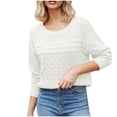 thumbnail image 1 of cfhntfmh Women's Fall Long Sleeve Sweaters Crochet Crew Neck Solid Color Knit Pullover Hollow out Sweater Tops（White,X-Large), 1 of 5