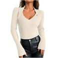 thumbnail image 1 of cfhntfmh Women's Fall Long Sleeve V Neck T Shirts Ribbed Knit Sweater Slim Fit Solid Basic Casual Tee Tops Going out Clothes, 1 of 7