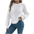 thumbnail image 1 of cfhntfmh Women's Fall Winter Round Neck Sweater Lantern Sleeve Pullover Sweater Tops Cable Knit Outfits for Women, 1 of 7