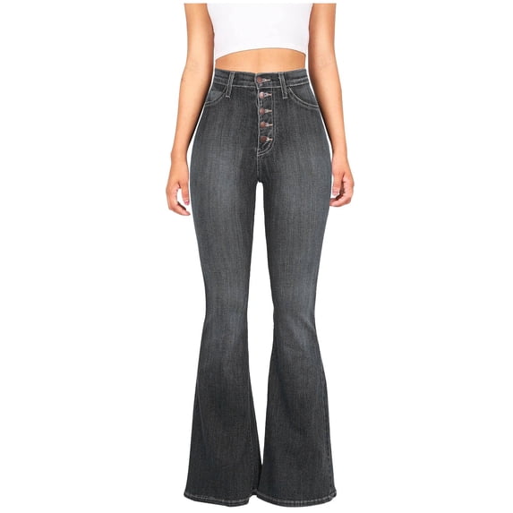 cfhntfmh Women's Flare Bell Bottom Jeans 5 Button-Up High Waisted Wide Leg Bootcut Jeans Stretchy Classic Denim Pants