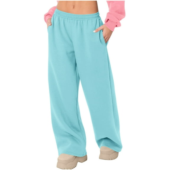 cfhntfmh Women's Fleece Lined Sweatpants with Pockets Winter Warm Wide Leg Workout Jogger Pants Fall Outfits for Women
