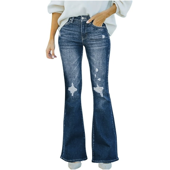 cfhntfmh Women's High Waisted Bootcut Flare Jeans Wide Leg Stretch Classic Bell Bottom Denim Pants Trousers Womens Clothes
