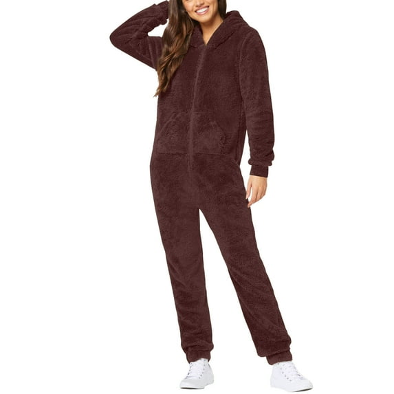 cfhntfmh Women's Hooded Fuzzy Fleece Onesies One-Piece Pajamas Jumpsuit Winter Warm Cozy Zip up Sleepwear Loungewear Plus Size Women Clothes