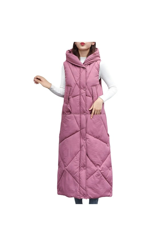 Women's Long Quilted Vest Hooded Maxi Length Sleeveless er Vest Padded Down Jackets Coat Winter Outerwear