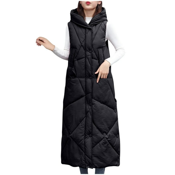 cfhntfmh Women's Long Quilted Vest Hooded Maxi Length Sleeveless er Vest Padded Down Jackets Coat Winter Outerwear