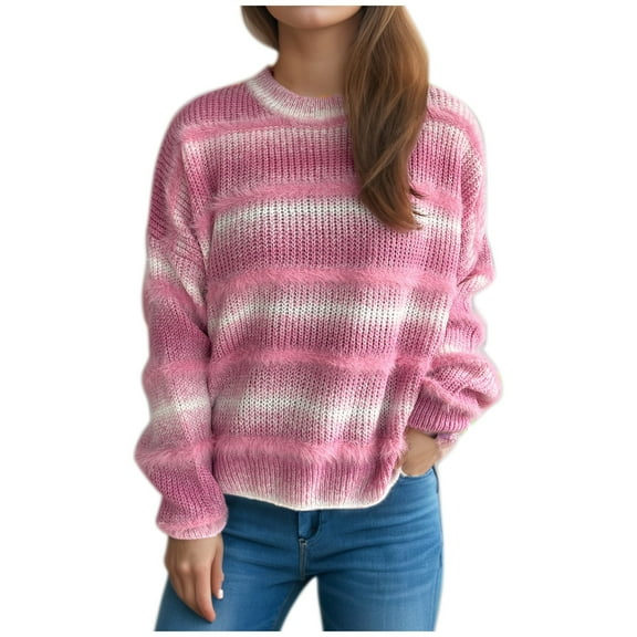 cfhntfmh Women's Long Sleeve Oversized Knit Sweater Fall Winter Pullover Top Cute Soft Ladies Color Block Casual Outfits