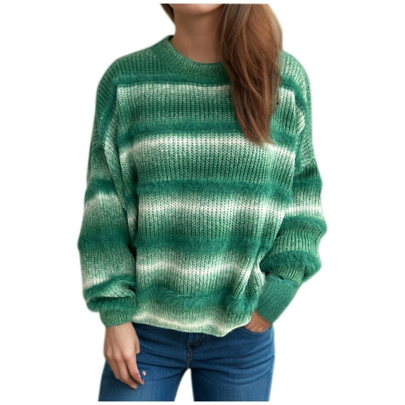 cfhntfmh Women's Long Sleeve Oversized Knit Sweater Fall Winter Pullover Top Cute Soft Ladies Color Block Casual Outfits