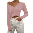 thumbnail image 1 of cfhntfmh Women's Long Sleeve Ribbed Knit Pullover V Neck Basic Sweater Button down Casual Slim Fit Tunic Tops（Pink,3X-Large), 1 of 6