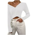 thumbnail image 1 of cfhntfmh Women's Long Sleeve Ribbed Knit Pullover V Neck Basic Sweater Button down Casual Slim Fit Tunic Tops（White,X-Large), 1 of 6