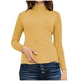 thumbnail image 1 of cfhntfmh Women's Long Sleeve Ribbed Shirt Fall Winter Knit Sweater Basic Slim Fit Basic Layer Tops Mock Neck Warm Outfits, 1 of 6