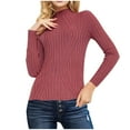 thumbnail image 1 of cfhntfmh Women's Long Sleeve Ribbed Shirt Fall Winter Knit Sweater Basic Slim Fit Basic Layer Tops Mock Neck Warm Outfits, 1 of 6