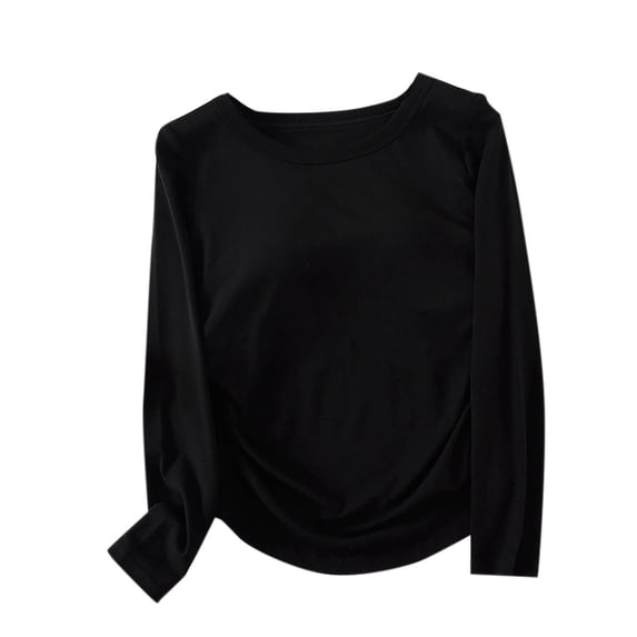 cfhntfmh Women's Long Sleeve Shirts Thermal Tops Crew Neck Built in Bra Cold Weather Fit Warm Base Layer Outfits Sleepwear(Black,Medium)