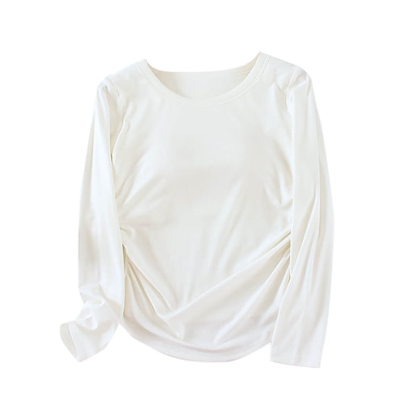 cfhntfmh Women's Long Sleeve Shirts Thermal Tops Crew Neck Built in Bra Cold Weather Fit Warm Base Layer Outfits Sleepwear(White,X-Large)