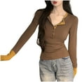 thumbnail image 1 of cfhntfmh Women's Long Sleeve Tee Shirts Button Slim Fitted Basic Henley Tops Fall Ribbed Knit Shirts Women Fall Clothes(Coffee,Medium), 1 of 6