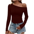 thumbnail image 1 of cfhntfmh Women's Long Sleeve off Shoulder Tops Slim Fit Going out Shirts Basic Blouses Fashion Fall Outfits for Women, 1 of 4