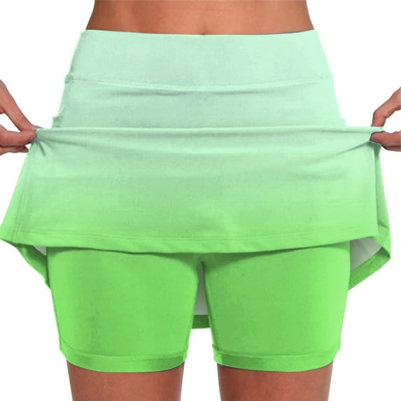 cfhntfmh Women's Mini Tennis Skirt with Shorts Athletic Workout Gradient Color Golf Skorts Trendy Summer Gym Shorts