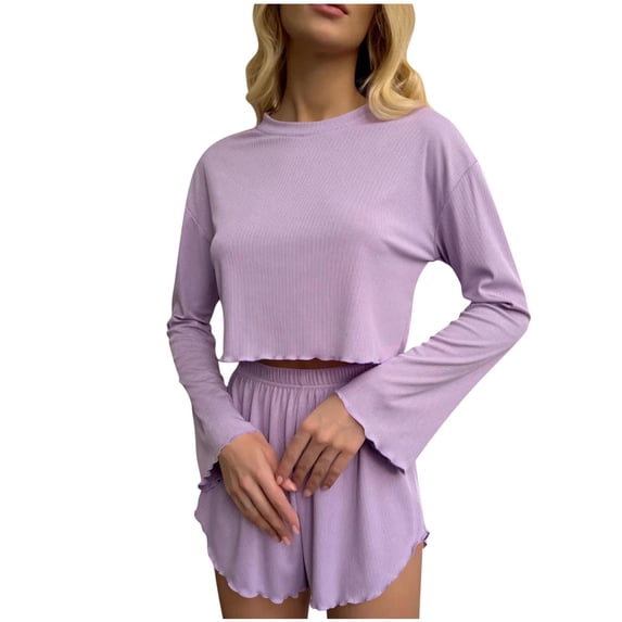 cfhntfmh Women's Pajama Set Ruffle Sleeves Top with Shorts Soft 2 Piece Loungewear Set Summer Fall Trendy Lounge Pj Sets