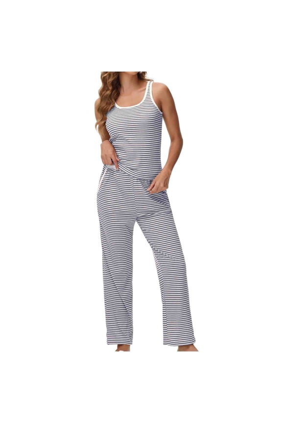 Women's Pajamas 2 Piece Lounge Set Sleeveless Tank Top with Wide Leg Pants Ribbed Knit Loungewear Soft Comfy
