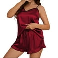 thumbnail image 1 of cfhntfmh Women's Plus Size Pajama Sets 2 Piece V Neck Cami Tops Drawstring Shorts Sleepwear Sleeveless Pj Set(Red,X-Large), 1 of 6