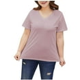 thumbnail image 1 of cfhntfmh Women's Plus Size V Neck T Shirts Summer Short Sleeve Tees Casual Loose Fit Cotton Oversized Tops Solid Color Vacation Clothes, 1 of 3