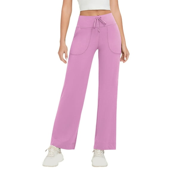 cfhntfmh Women's Plus Size Yoga Pants Stretchy Wide Leg Wiht Pockets High Waist Lounge Bottom Loose Casual Gym Sweatpants(Pink,Small)