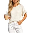 thumbnail image 1 of cfhntfmh Women's Short Sleeve Sweaters Tops Oversized Summer Casual Ruffled Hem Knit Pullover Crochet Blouses Cute Tops, 1 of 7