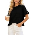 thumbnail image 1 of cfhntfmh Women's Short Sleeve Sweaters Tops Oversized Summer Casual Ruffled Hem Knit Pullover Crochet Blouses Cute Tops, 1 of 7