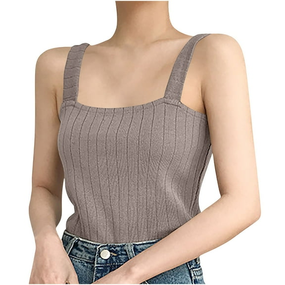 cfhntfmh Women's Sleeveless Tank Tops Knit Square Neck Ribbed Shirts Summer Casual Basic Tanks Going out Clothes Outfit