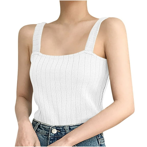 cfhntfmh Women's Sleeveless Tank Tops Knit Square Neck Ribbed Shirts Summer Casual Basic Tanks Going out Clothes Outfit