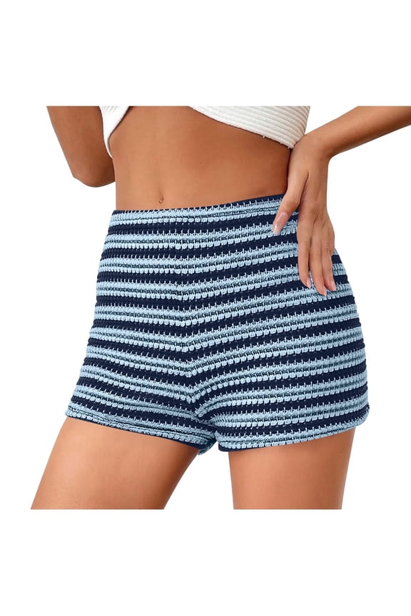 Women's Striped Knitted Shorts Low Waisted Stretchy Going out Crochet Mini Shorts for Summer Beach Vacation Clothes
