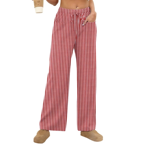 cfhntfmh Women's Striped Pants Spring Pajama Lounge Boxer Pants Casual Wide Leg Drawstring Summer Pj Bottoms Trousers