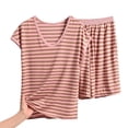 thumbnail image 1 of cfhntfmh Women's Summer 2 Piece Lounge Sets with Shorts Striped Cap Sleeve Tee Shirts Loungewear Short Sets Sleepwear, 1 of 3