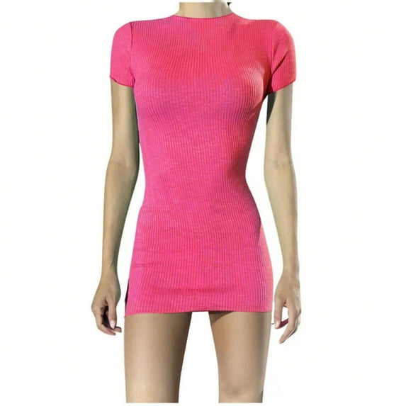 cfhntfmh Women's Summer Dresses Ribbed Short Sleeve Bodycon Mini Dress Fashion Party Clubwear T-Shirts Dress