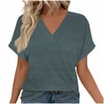thumbnail image 1 of cfhntfmh Women's Summer T Shirts V Neck Short Sleeve Casual Tops Loose Fit Basic Tees Solid Color Basic Blouses Top, 1 of 6