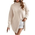 thumbnail image 1 of cfhntfmh Women's Sweaters Fall Winter Casual Trendy Turtleneck Long Sleeve Loose Knit Split Hem Oversized Sweater（Khaki,Medium), 1 of 4