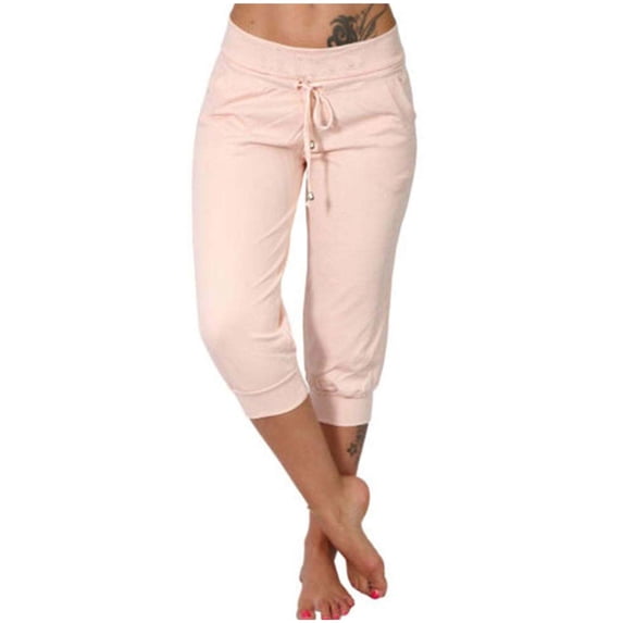 cfhntfmh Women's Sweatpants Capri Pants Drawstring Waist Cropped Jogger Running Pants Loose Fit Yoga Capris with Pockets