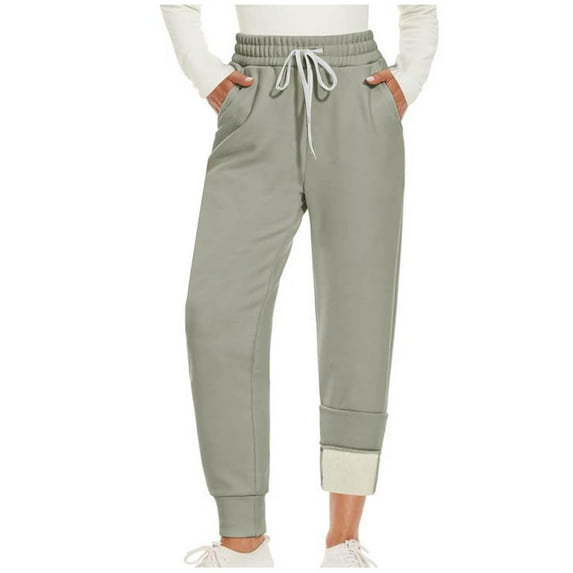 cfhntfmh Women's Sweatpants Fleece Lined Winter Joggers Straight Leg Warm Trousers Solid Color Athletic Pants with Pockets(Gray,Medium)
