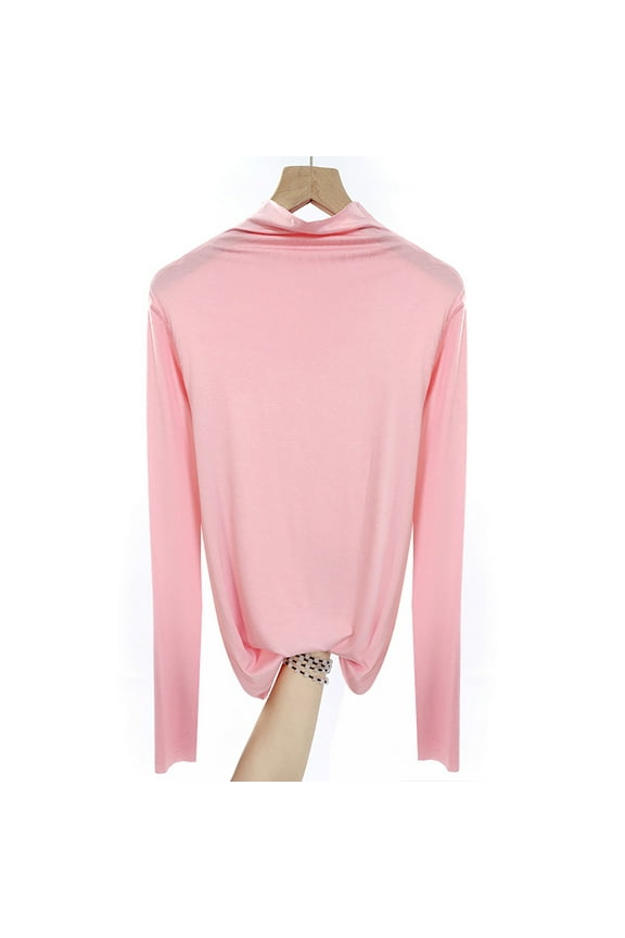 Women's Thermal Long Sleeve Shirt Mock Turtleneck Undershirt Fall Winter Basic Undershirts Modal Sleepwear(Pink 1,Medium)